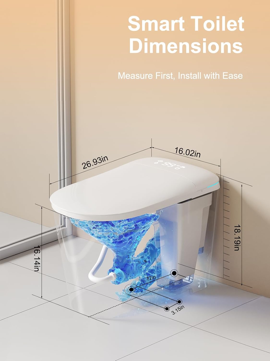 Smart Toilet with Bidet Bulit in - Auto Open/Close Lid, Heated Seat, Dryer, Night Light, Dual Auto Flush, Foot Sensor Operation, Modern Elongated One-Piece ADA Height Toilet for Bathrooms