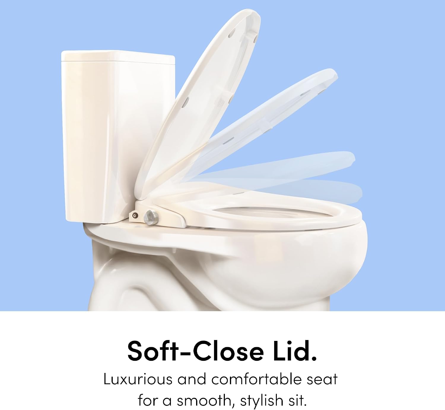 TUSHY Wave Non-Electric Bidet Toilet Seat: Sleek Round Design, Quick-Release for Easy Cleaning (DuoFlow Front & Rear Wash, Self-Cleaning Nozzle, Soft-Close Lid), 10-Min DIY Install, Bamboo Knob