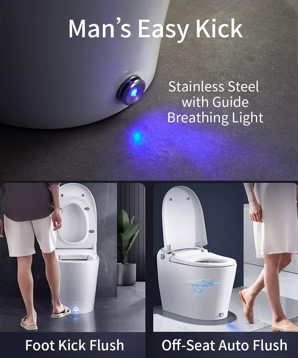 EPLO Smart Toilet - Elongated Heated Seat, Auto Flush,Kick Flush,Warm Wash, Modern One piece Toilet with Bidet built in, ADA Comfort Height for Bathroom, Blackout can Flush, Night Light, LED Display