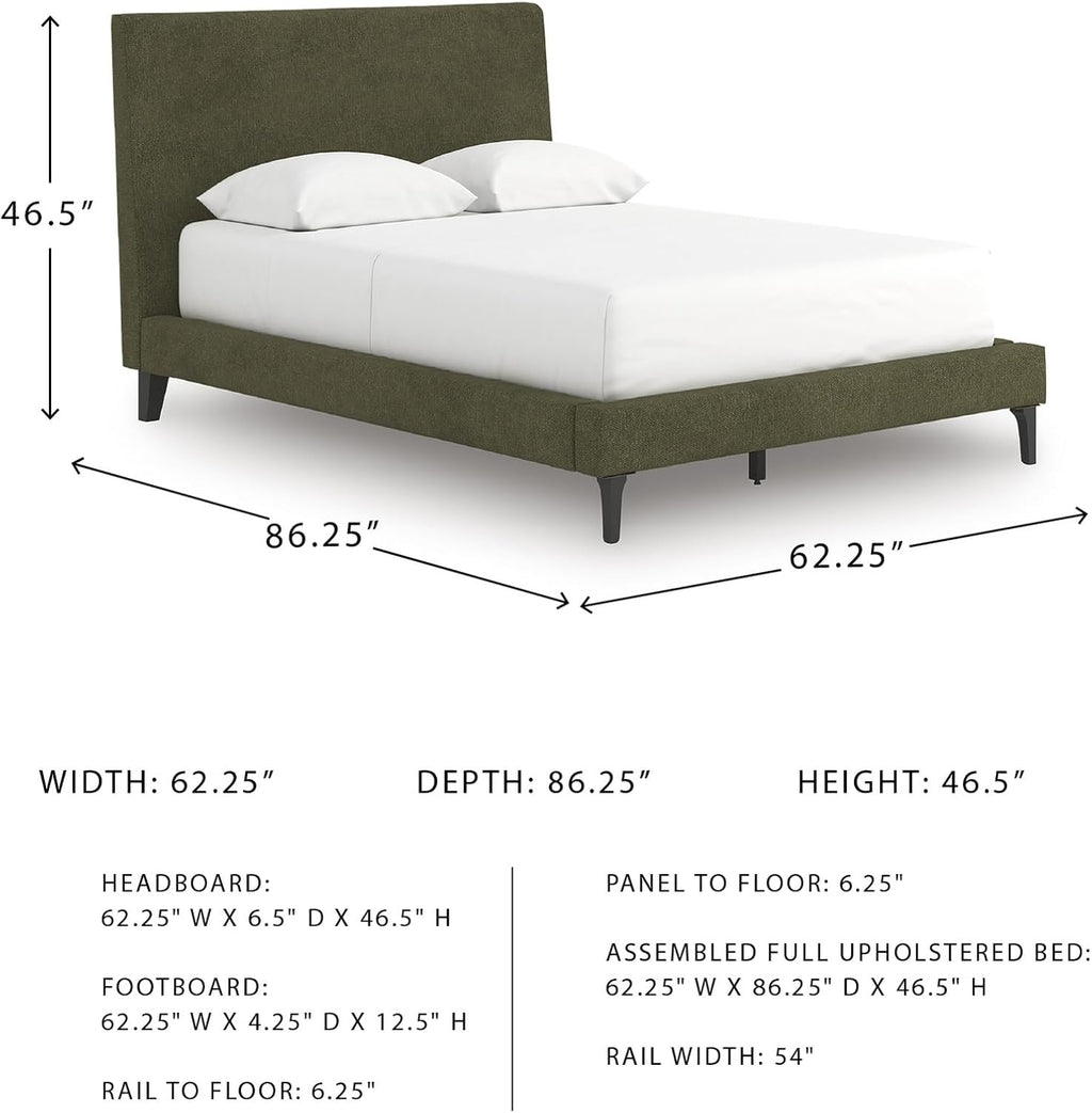 Signature Design by Ashley Darcalli Casual Full Upholstered Platform Bed with Roll Slats, No Foundation or Box Spring Needed, Green