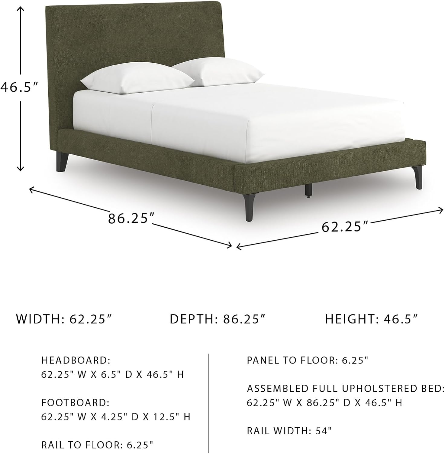 Signature Design by Ashley Darcalli Casual Full Upholstered Platform Bed with Roll Slats, No Foundation or Box Spring Needed, Green