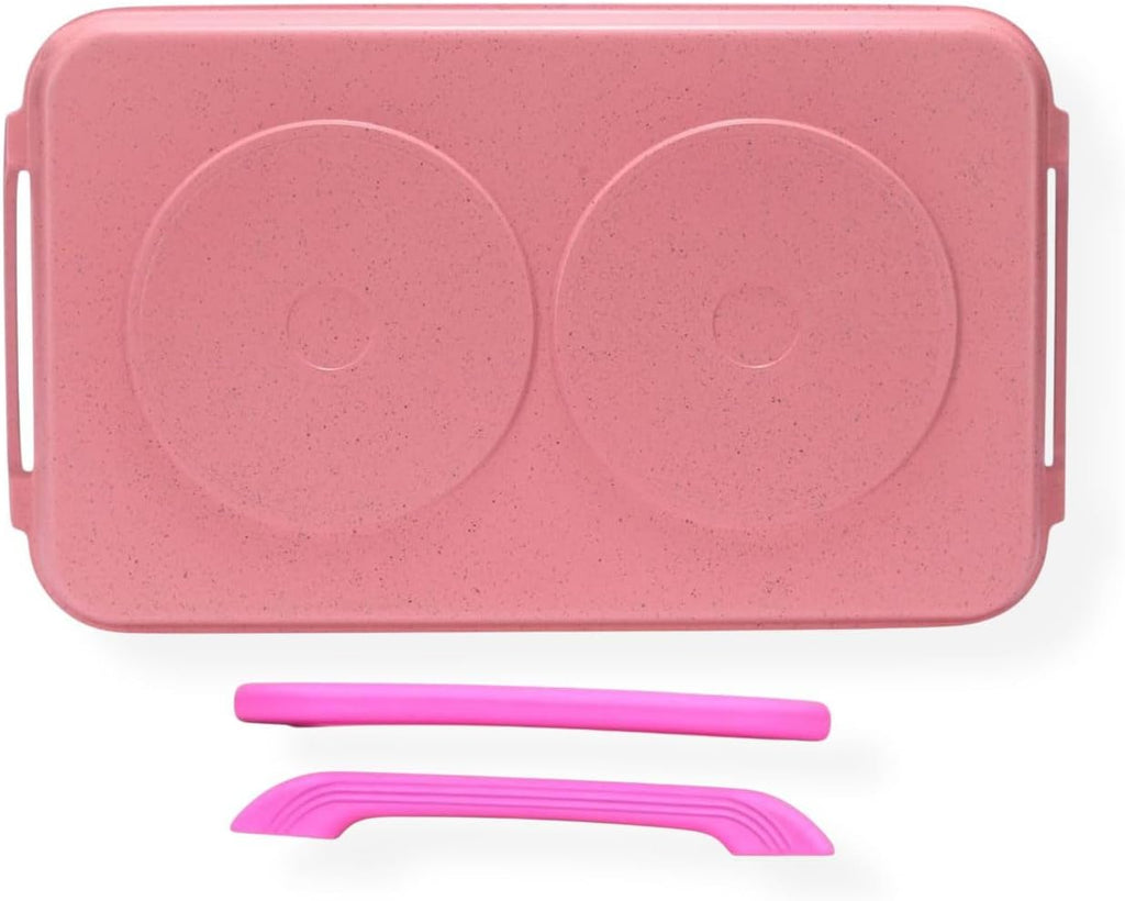 19' Induction Double Burner Griddle - 8-Layer Nonstick Marble Smooth Grill Pan for All Stovetops - Cast Aluminum Comal for Pancakes & Tortillas - Includes Free Handles (Pink Griddle, Hot Pink Handle)