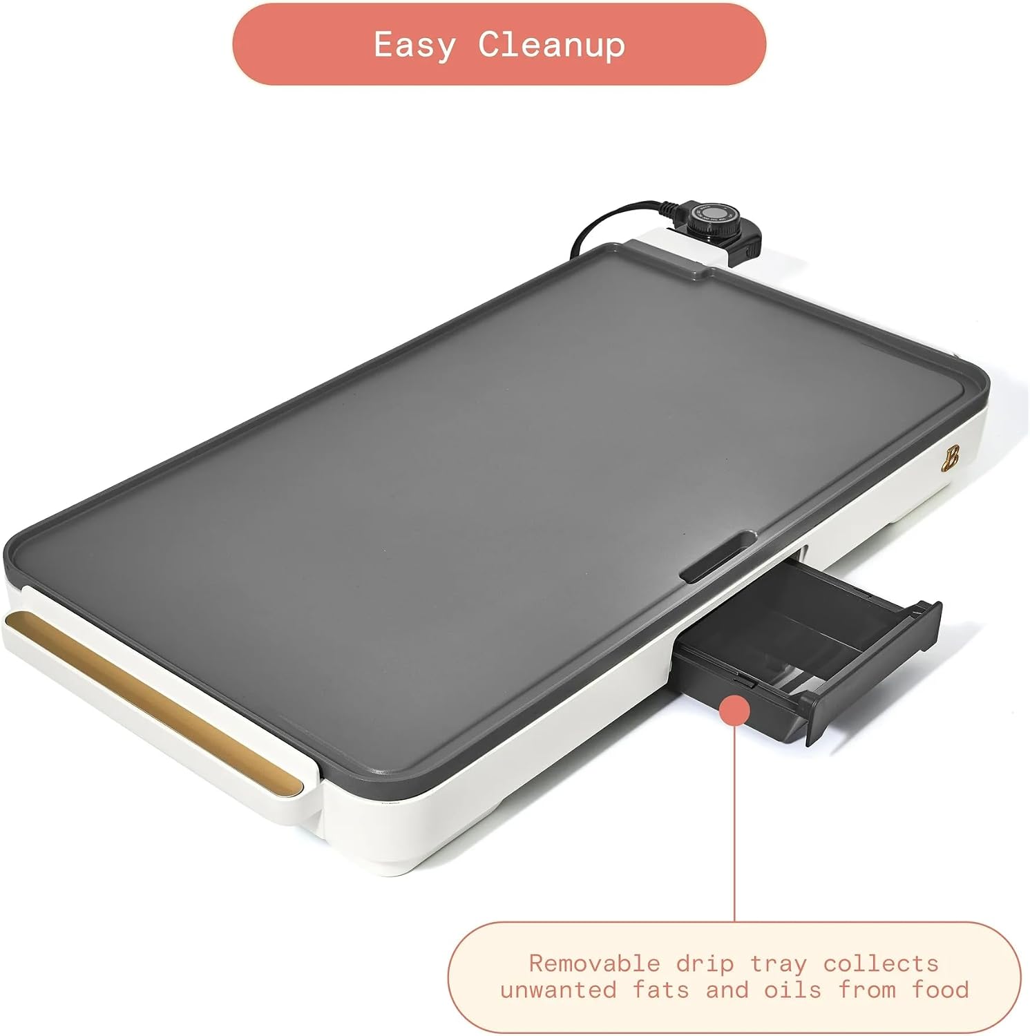 Extra Large Electric Griddle 12x22 Inch, 1500W Nonstick Countertop Griddle with Removable Backsplash and Adjustable Temperature Control for Family Breakfast & Indoor Cooking (White Icing)