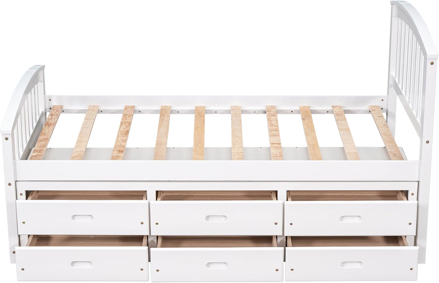 Merax Twin Size Platform Storage Bed Solid Wood Bed with 6 Drawers,White