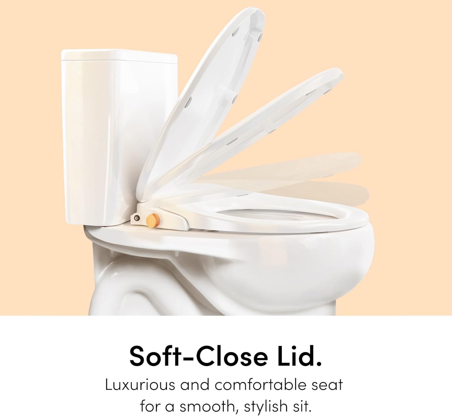 TUSHY Oasis Non-Electric Warm Water Bidet Seat (Round): Self-Cleaning Dual Nozzles, Adjustable Temp & Pressure (10-Min DIY Install, Soft-Close Lid, Sleek Design), Spa-Like Comfort, Platinum Knob