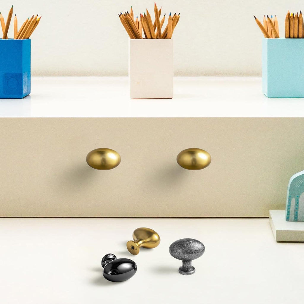 Goo-Ki 24 Packed Zinc Alloy Drawer Knobs -1.2 Inch(36MM) Oval Brushed Gold Cabinet Knobs for Dresser