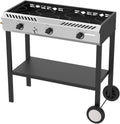 Bonnlo 3 Burner Propane Stove with Inginition, 225000BTU Gas Stove with Storage Shelf and Portable Rolling Wheels, Gas Burner for Outdoor Camping Patio Backyard Cooking Boiling Frying Stewing