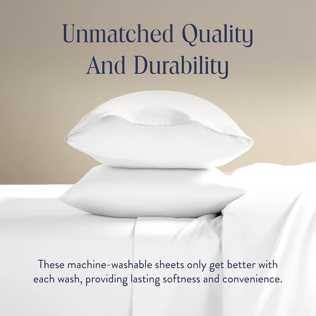 Brooklinen Luxury Sateen 4 Piece Sheet Set - 100% Cotton Bed Sheets, Soft & Durable Queen Size Sheets Set in White, Oeko-TEX Certified Bedding Set, 1 Fitted Sheet, 1 Flat Sheet, 2 Pillowcases