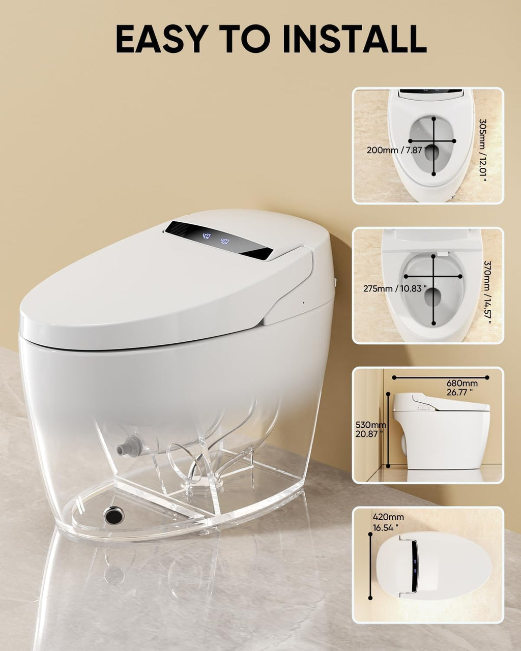 Smart Toilet with Bidet Built In with Warm Water Sprayer and Dryer, Foot Sensor Operation,Heated Seat with LED Display for Bathroom,One Piece Bidet Toilet with Auto Dual Flush (WHITE L11 PRO)