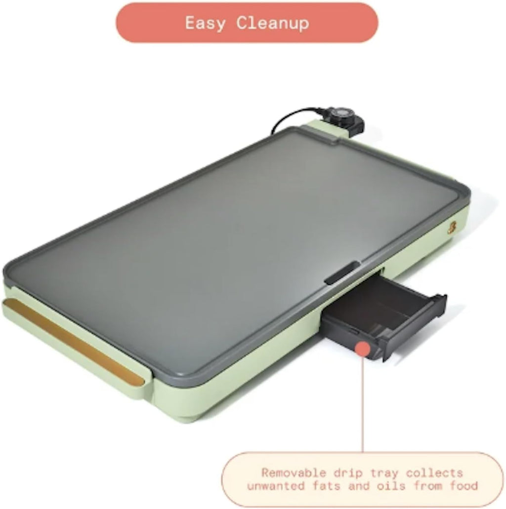 Stunning XL Electric Griddle 12' x 22,' Non-stick by Drew Barrymore (Sage Green)
