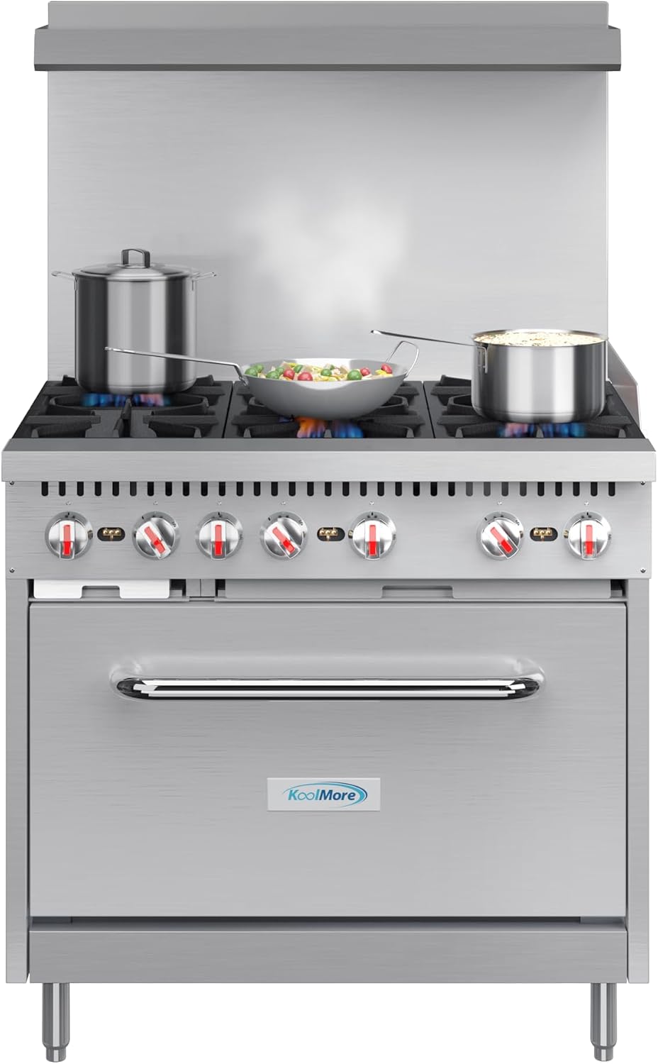 KoolMore 36 in. 6 Burner Commercial Liquid Propane Range with Oven (KM-CR36-LP)