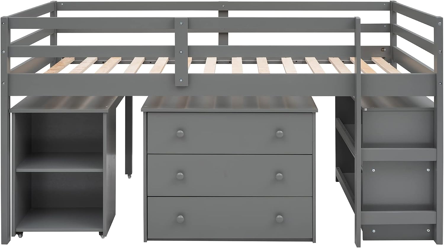 Harper & Bright Designs Twin Size Low Loft Bed with Desk and Storage Cabinet, Wooden Low Study Loft Bed with Drawers, for Kids Teens Girls Boys - Gray