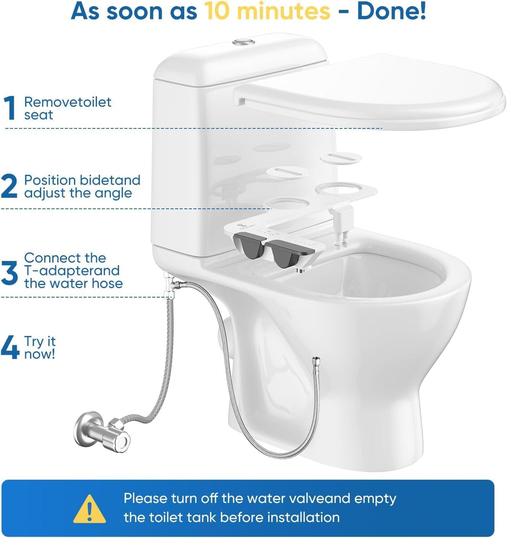 Ultra-Slim 3-in1 Bidet, Self-Cleaning, Posterior&Feminine Wash-(Retractable Dual Nozzles), Non-Electric Bidet Attachment, Adjustable Fresh Cold Water Pressure, Stainless Steel Inlet（2PCS）