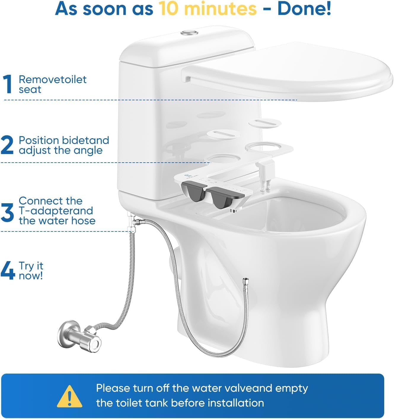 Ultra-Slim 3-in1 Bidet, Self-Cleaning, Posterior&Feminine Wash-(Retractable Dual Nozzles), Non-Electric Bidet Attachment, Adjustable Fresh Cold Water Pressure, Stainless Steel Inlet（2PCS）