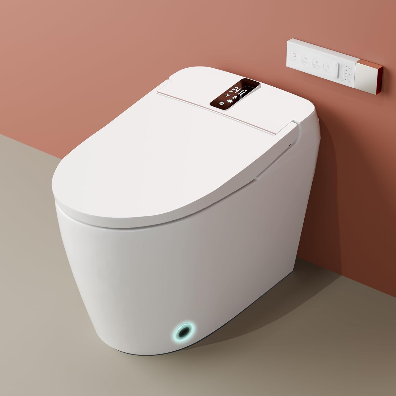 Smart Toilet - Auto Open/Close, One Piece Elongated Design, LED Display Comfort Height Toilet, Foot Sensor Flush, Auto Flush System, Heated Seat, Night Light for Modern Bathroom