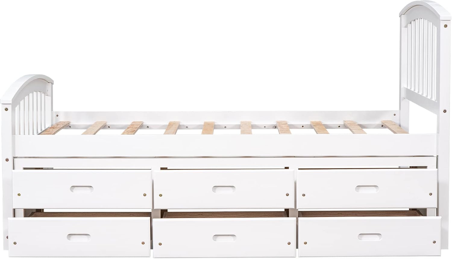 Merax Twin Size Platform Storage Bed Solid Wood Bed with 6 Drawers,White