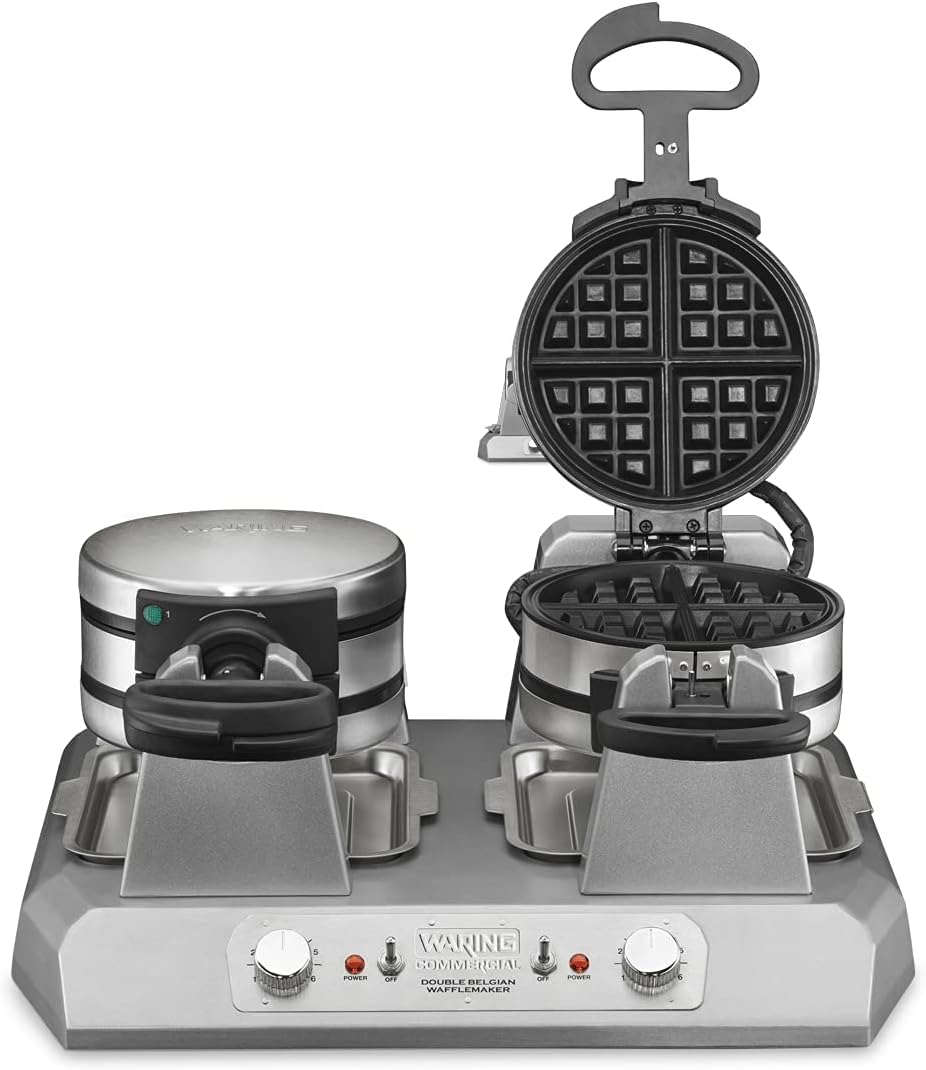 Waring Commercial Belgian Waffle Maker, 120 Waffles Per Hour, Side-by-Side Vertical Design, Rotary Feature for Even Baking, Triple-Coated Nonstick Plates, NSF Certified, WW300BX
