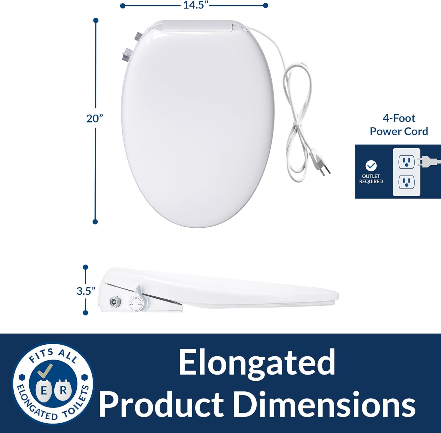 Bio Bidet Bliss BB550 Heated Bidet Seat with Warm Water Wash & Air Dryer, Night Light, Low Profile Design, Elongated