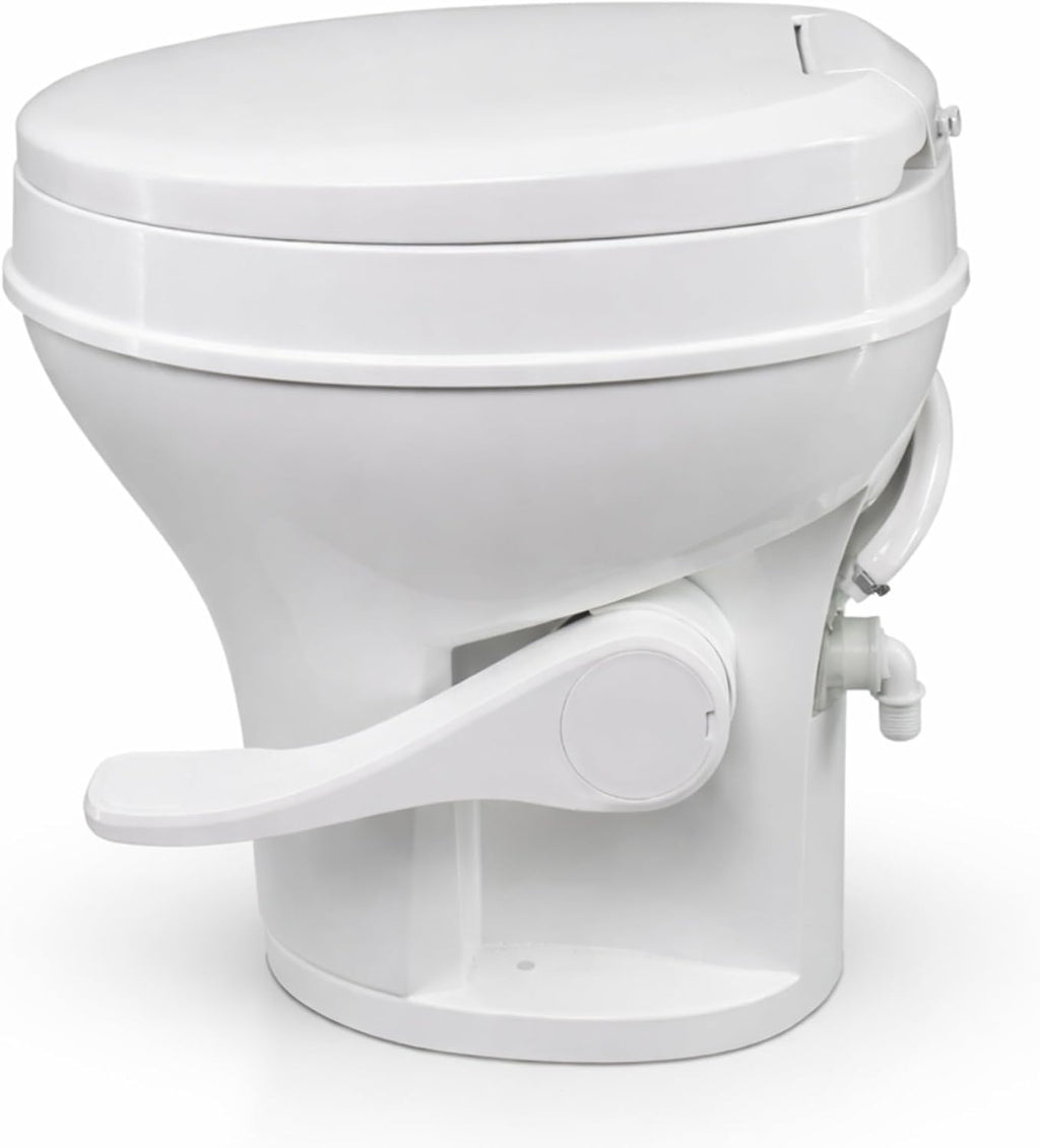 SEAFLO RV Toilet, Residential Height 18.4', Gravity Flush Foot Pedal, Soft Close Seat, Camper Toilet for RV Motorhome Travel Trailer, White, SFRTPH-01-01, 4-Year Warranty