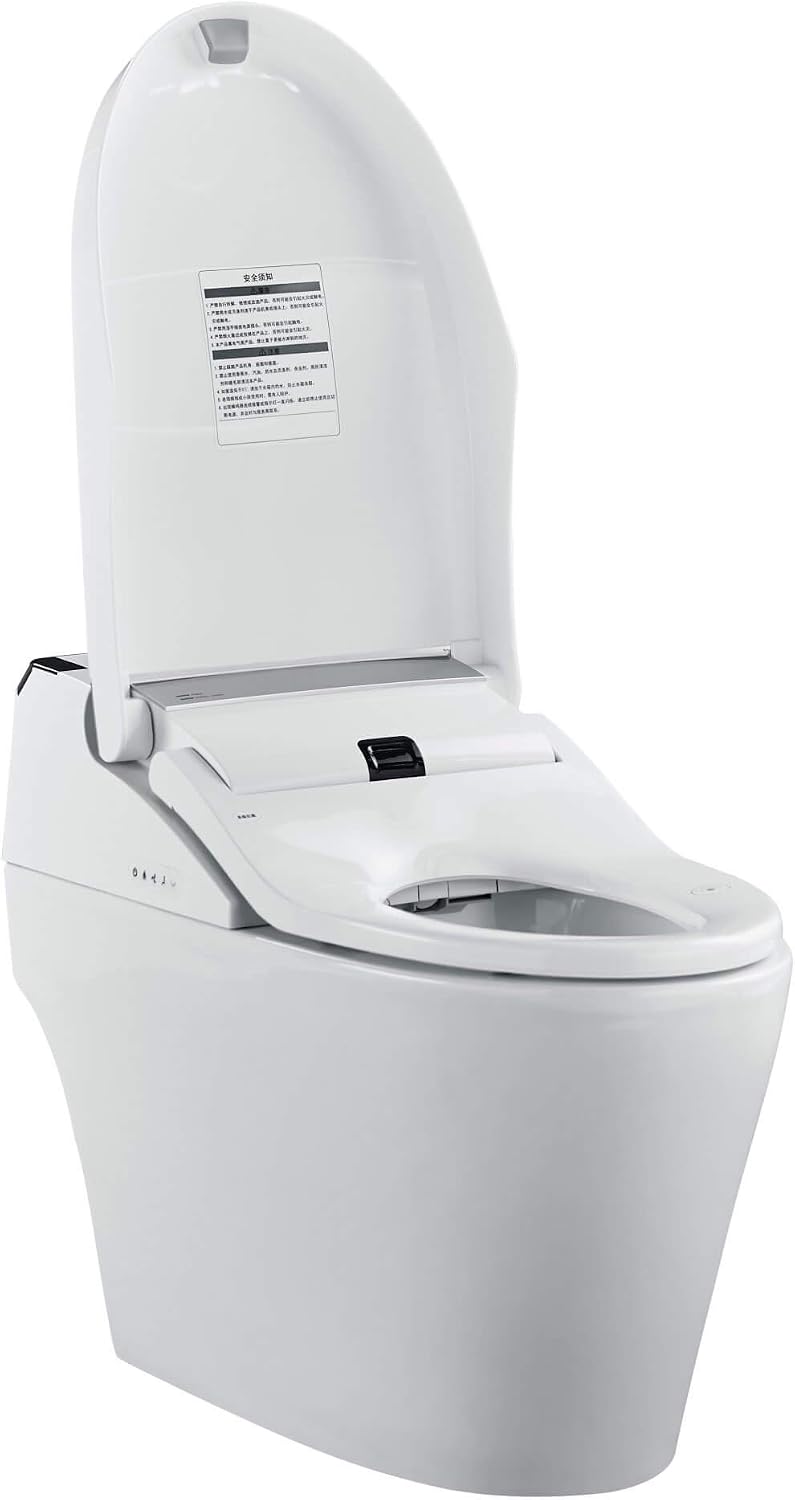 Elongated Smart Bidet Toilet Seat with Dual Flushing - One Piece Heated Toilet Seat Air Dryer - Tankless Toilet Bidet with 6 Levels of Seat and Wind Temperature