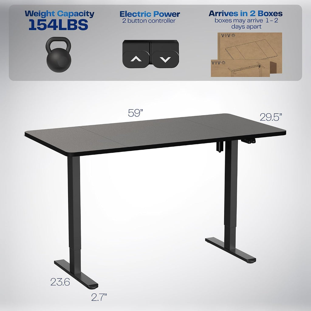 VIVO Electric 60 x 30 inch Stand Up Desk, Height Adjustable, Black Top Black Frame, Home and Office Furniture Sets, DESK-KIT-0B6B
