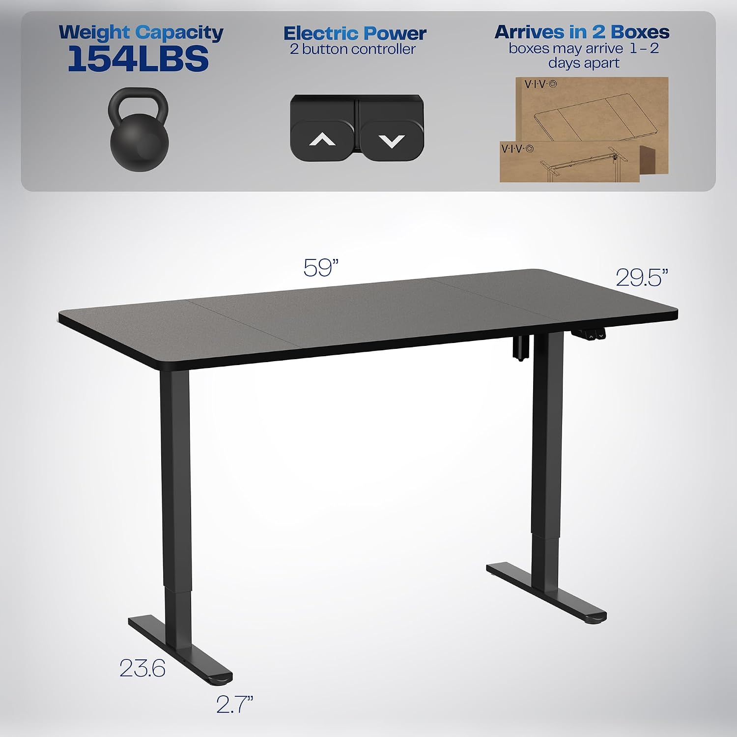 VIVO Electric 60 x 30 inch Stand Up Desk, Height Adjustable, Black Top Black Frame, Home and Office Furniture Sets, DESK-KIT-0B6B