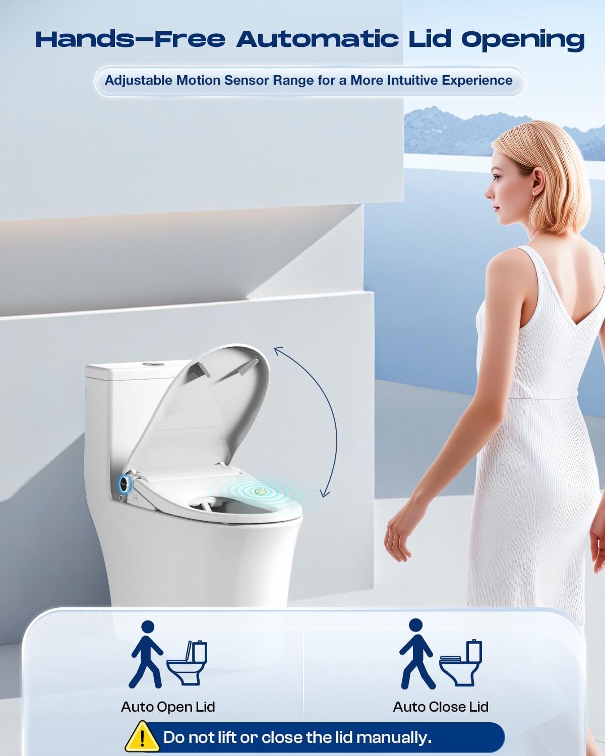 Sosh Auto Open Lid Bidet Seat, Smart Max Electric Toilet Seat with Instant Warm Water, Dryer, Front and Rear Wash, Remote Control, Self-Cleaning Nozzle, Eco Mode