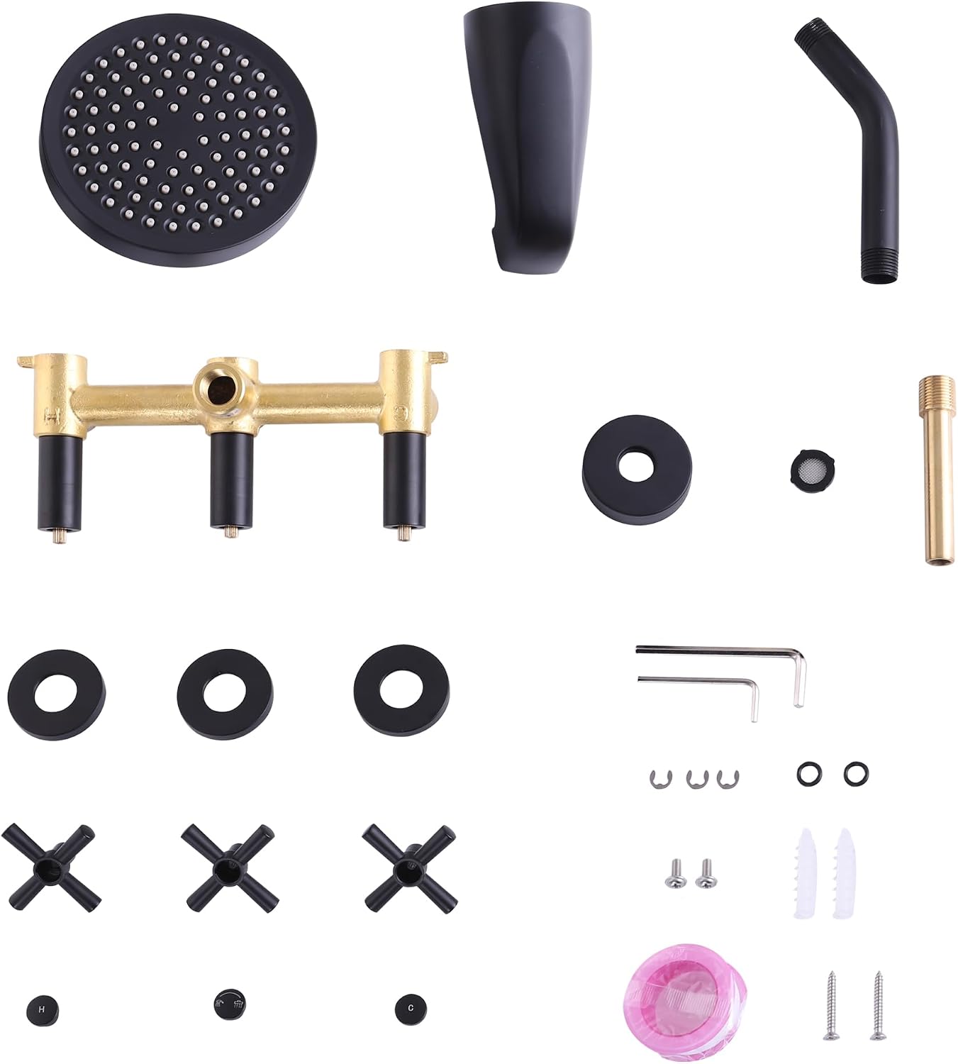 LIWEIKE 3 Handle Tub Shower Faucet, Matte Black Three Handles Shower Faucet Set with Tub and Shower Faucet Combo Rough-in Valve
