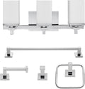 Globe Electric 59221 Finn 5-Piece All-in-One Bath Set, 3-Light Vanity, Bar, Towel Ring, Robe Hook, Toilet Paper Holder, Polished Chrome
