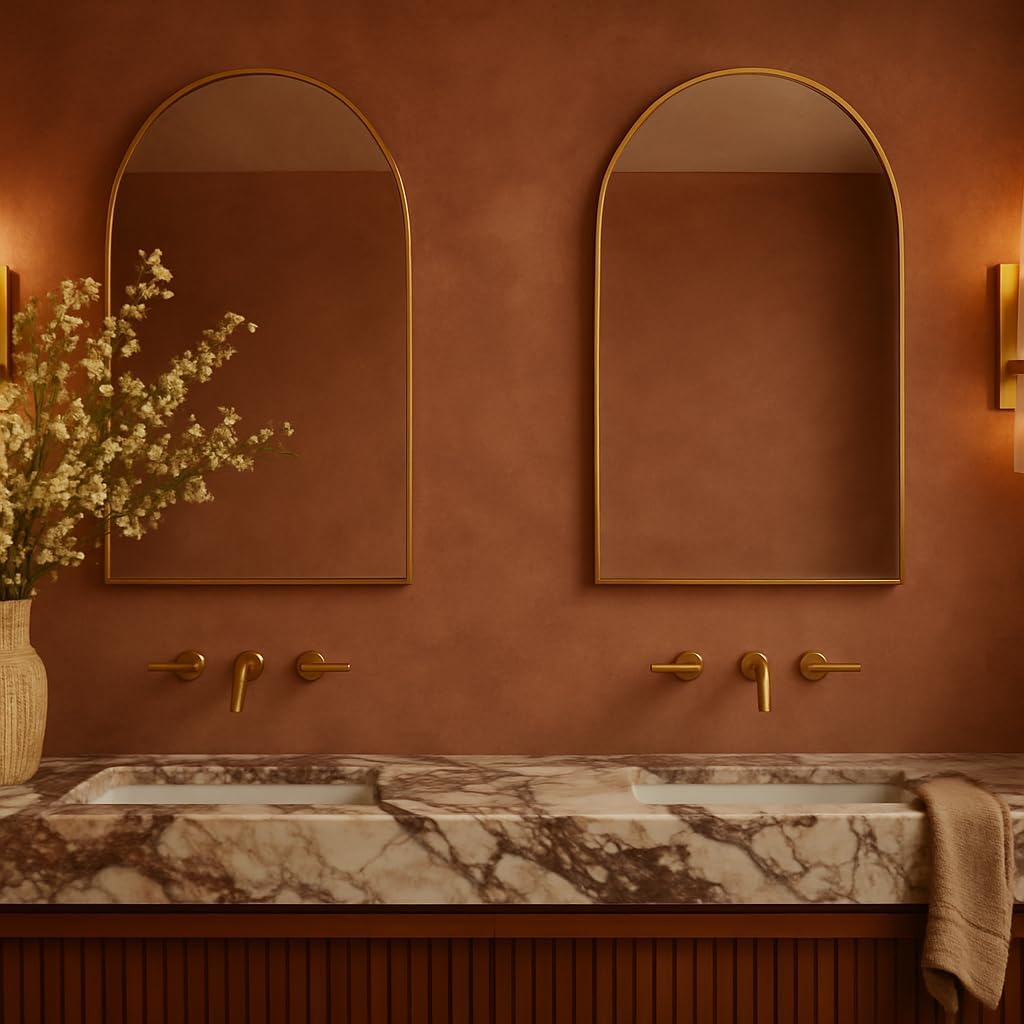 TEHOME 20 x 30'' Brush Gold Arched Bathroom Medicine Cabinet with Mirror Recessed and Surface Mount Medicine Cabinet Mirror