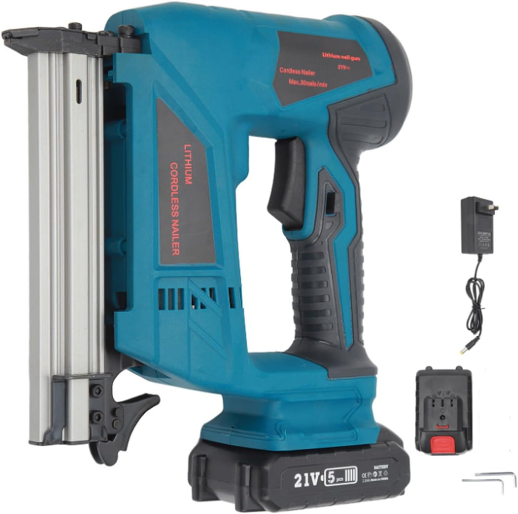 Lithium Cordless Nailer, Cordless Brad Nailer Complete Hard Oxidized Magazines for Woodworking (US Plug 100‑220V)