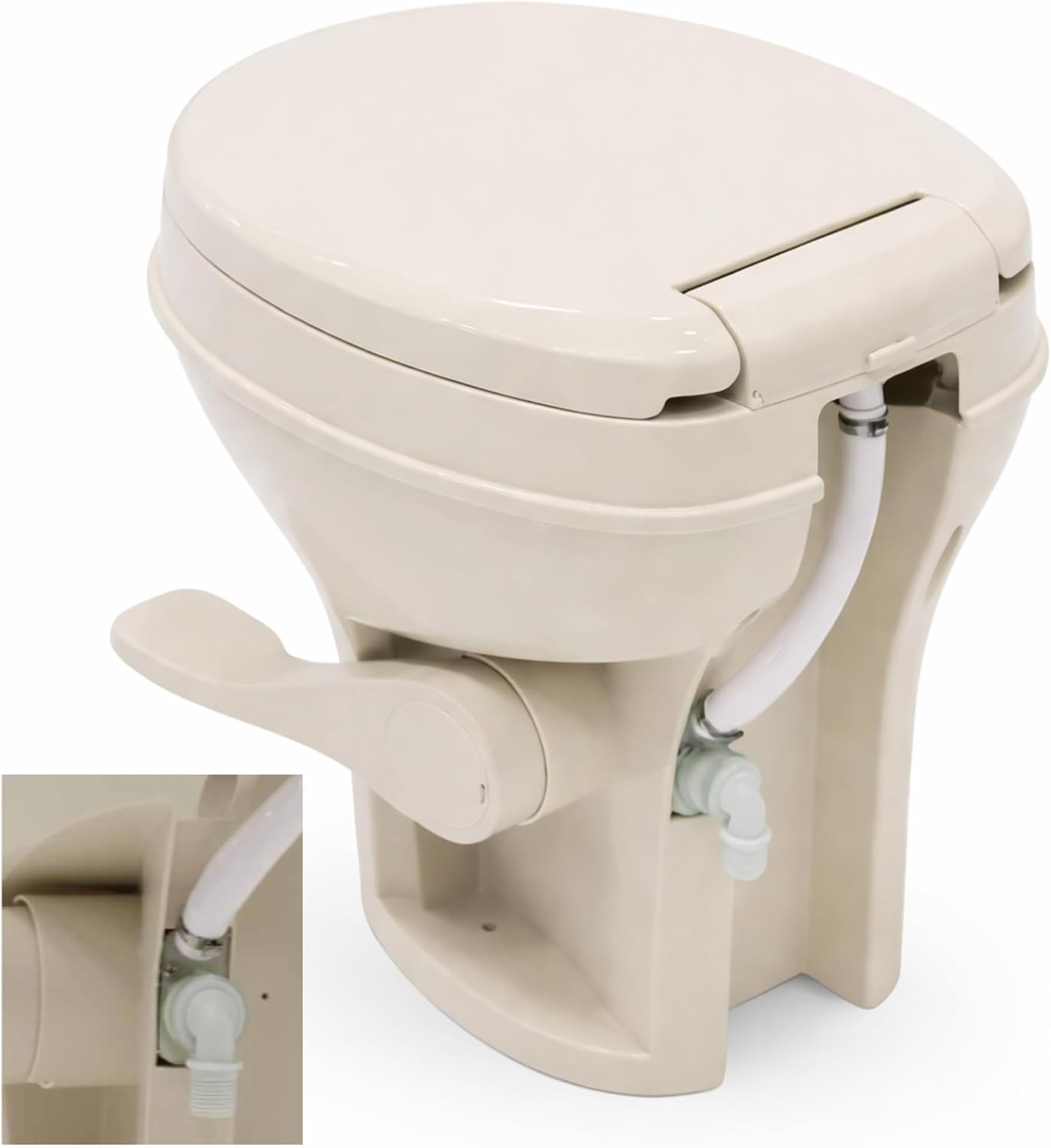 SEAFLO Bone RV Toilet, Residential Height 18.4', Gravity Flush Foot Pedal, Soft Close Seat, Camper Toilet for RV Motorhome Travel Trailer, Parchment, SFRTPH-02-01, 4-Year Warranty