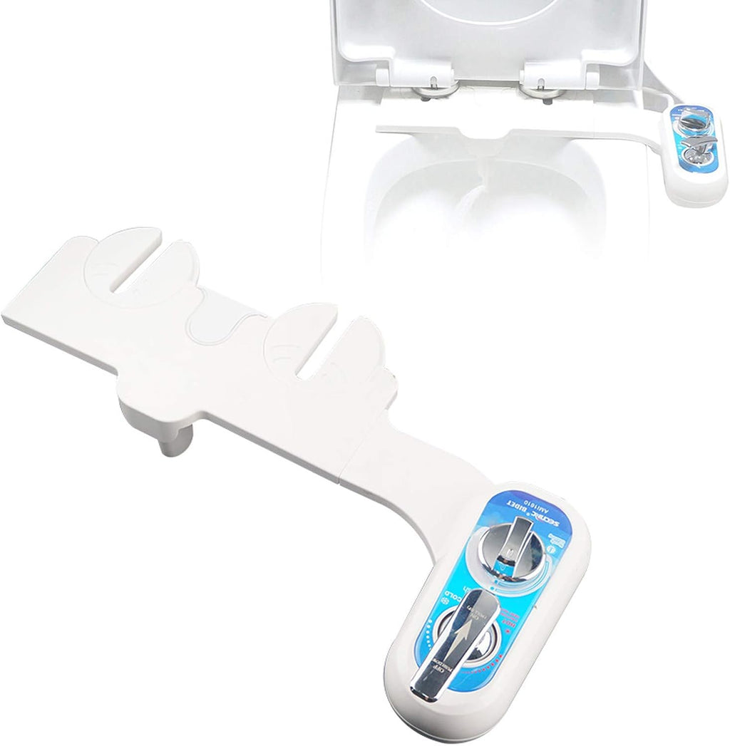Bidet Toilet seat,Hot&Cold Fresh Water Spray Bidet Left Hand Toilet Seat Attachment with SelfCleaning Nozzles, Water Pressure Control Non Electric Bidet for A Luxurious, Hygienic Bathroom
