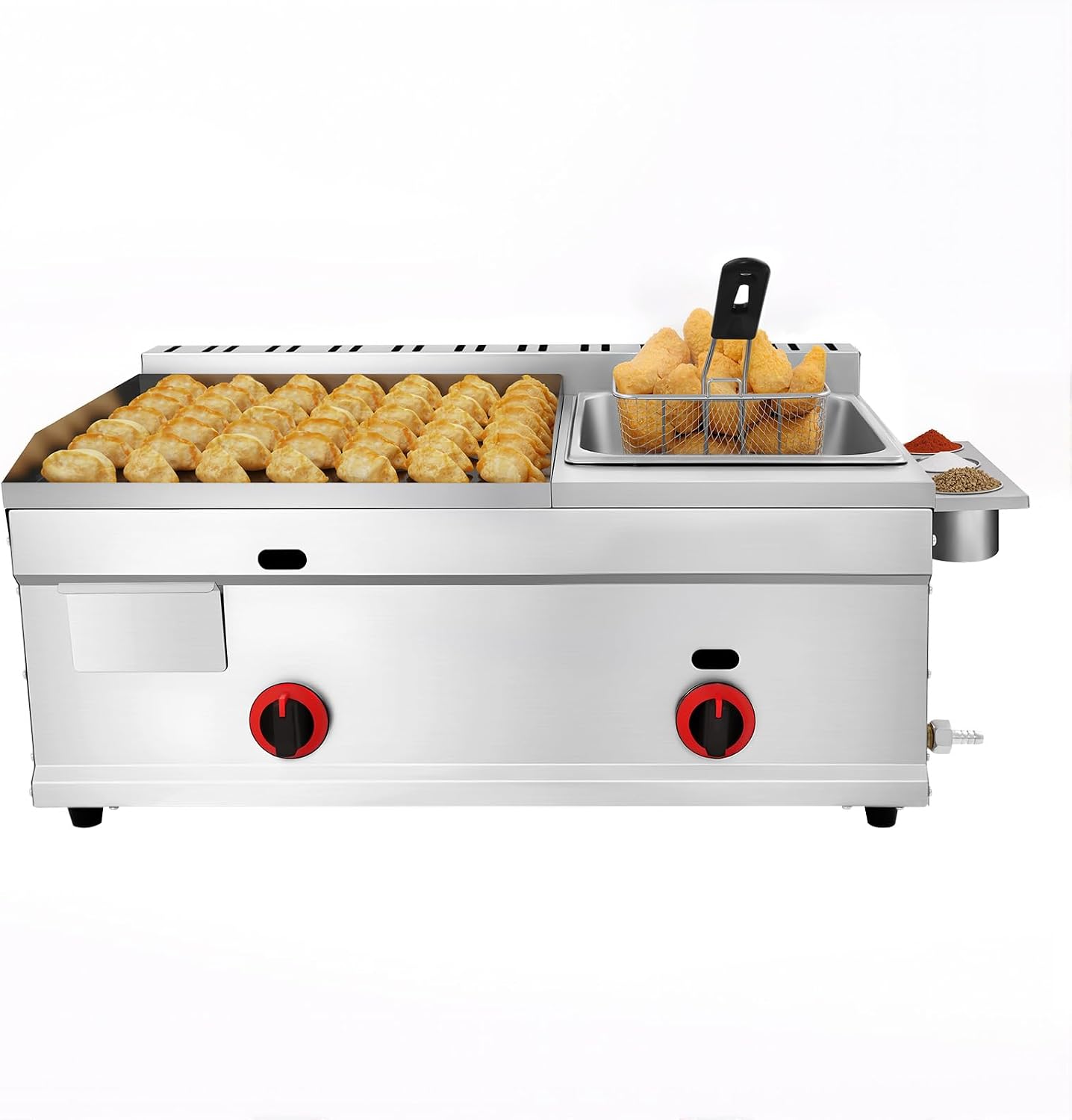 Stainless Steel Countertop Deep Fryer, 6L Commercial Propane Griddle Deep Fryer Combo Grill Food Cart with Removable Basket & 122-716℉ Temperature Control for Restaurant and Home Use