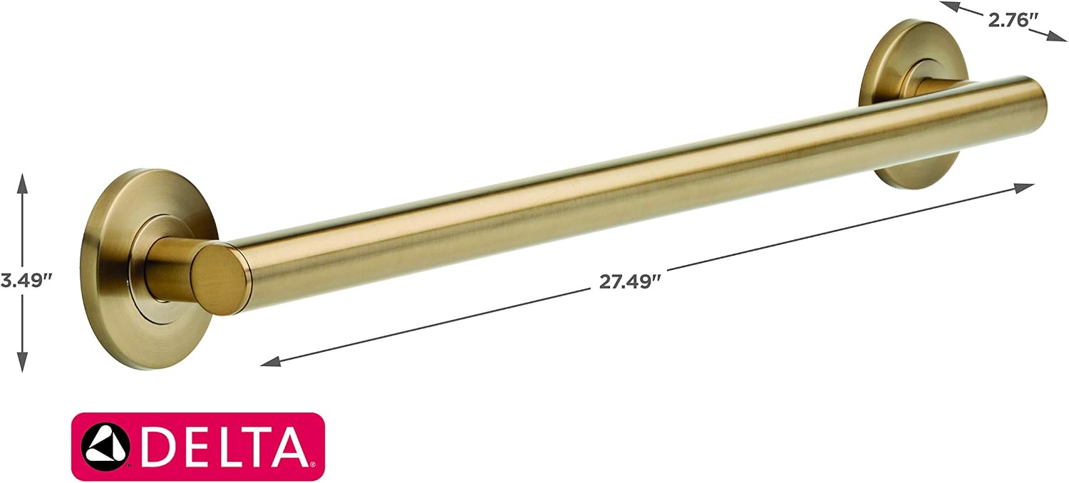 Delta Contemporary (1-Pack) 24' Shower Grab Bar Seniors ADA Compliant Champagne Bronze Bathroom Safety Handle for Shower, Bathtub | Wall Mounted 450 lb Capacity Balance Assist, Grip Bar 41824-CZ