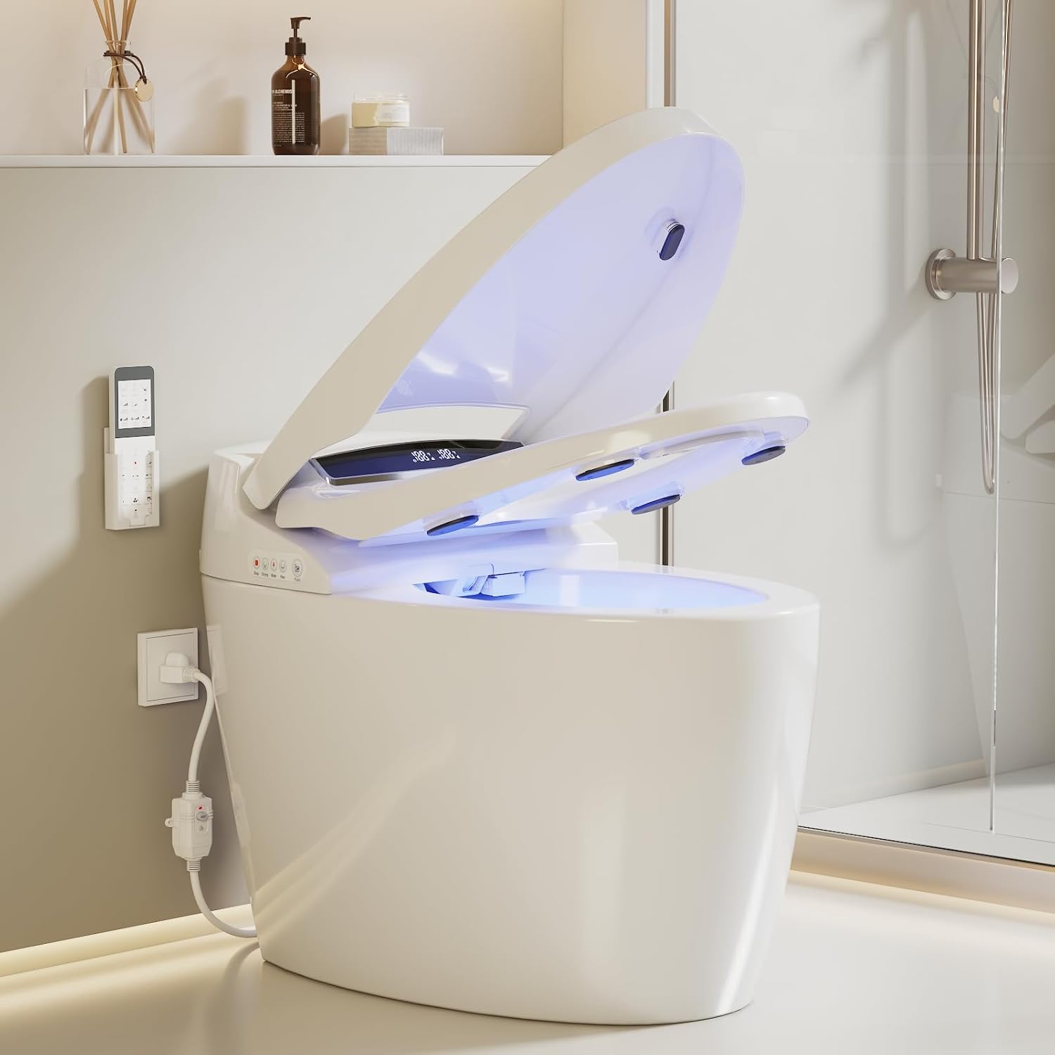 Smart Toilet with Bidet Built In with Warm Water Sprayer and Dryer, Foot Sensor Operation,Heated Seat with LED Display for Bathroom,One Piece Bidet Toilet with Auto Dual Flush (WHITE L11 PRO)