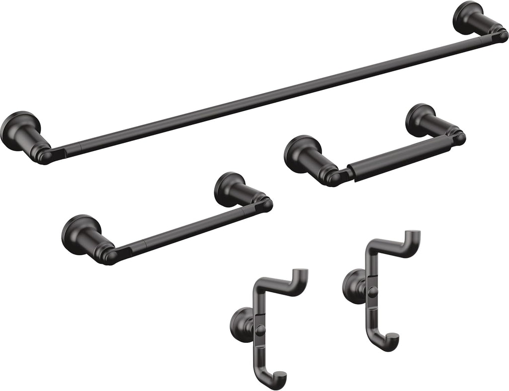Delta Saylor 5-Piece Bathroom Set with 24 in. Towel Bar, 8 in. Hand Towel Holder, Toilet Paper Holder, Towel/Robe Hooks (2)| Matte Black Bathroom Accessories | Bathroom Hardware Set