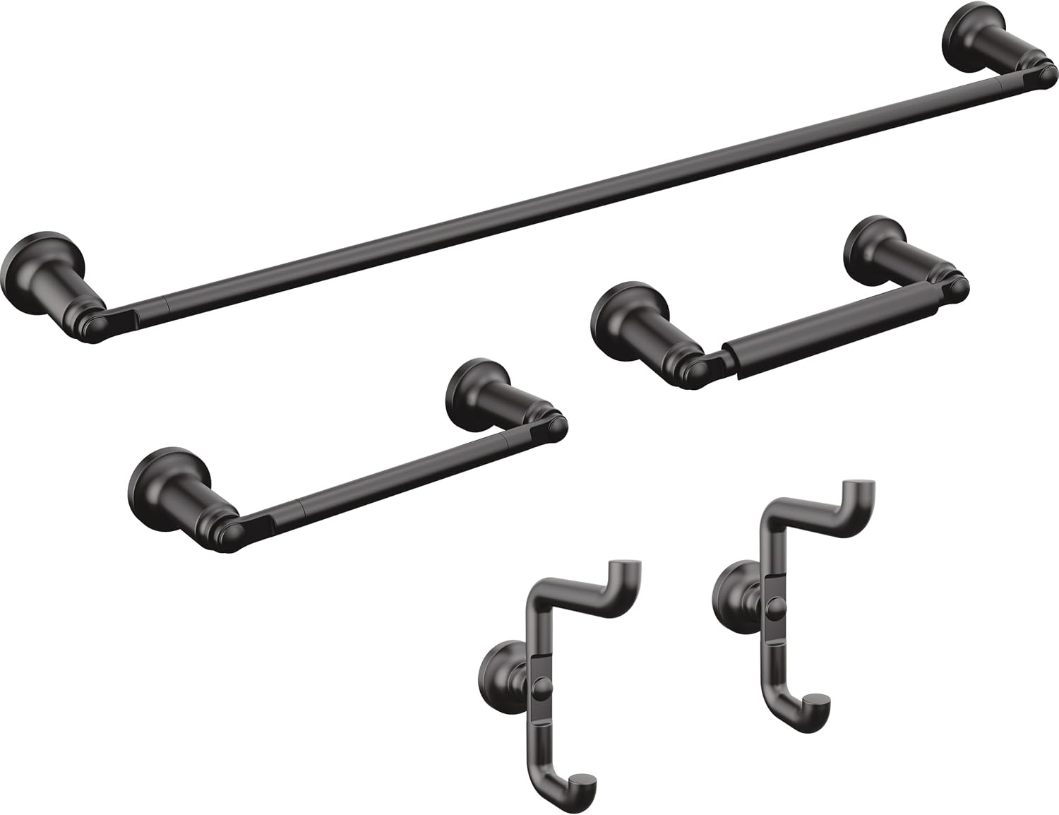 Delta Saylor 5-Piece Bathroom Set with 24 in. Towel Bar, 8 in. Hand Towel Holder, Toilet Paper Holder, Towel/Robe Hooks (2)| Matte Black Bathroom Accessories | Bathroom Hardware Set