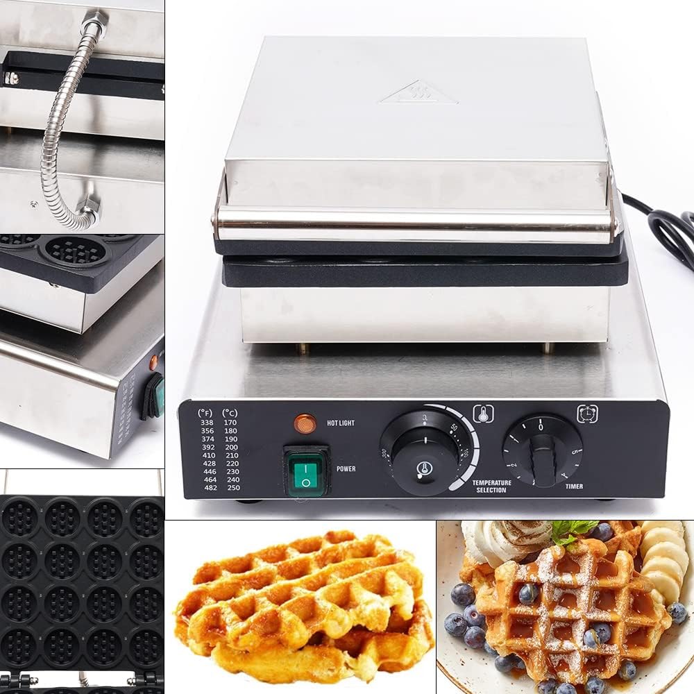 Waffle Making Machine, 110V 1750W Commercial Mini Round Shaped Waffle Maker Electric Stainless Steel Rotatable Double-Head Heating Waffle Making for Tea Shops, Snack Bars (16 Grids 110V 1750W)