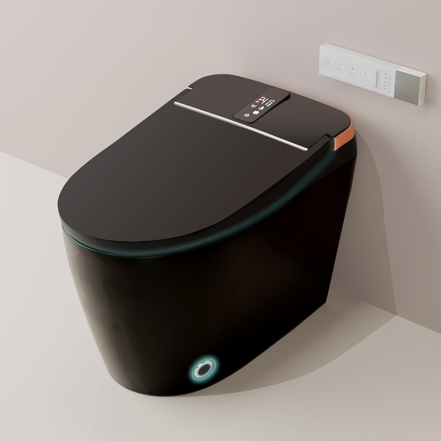 Smart Toilet - Auto Open/Close, One Piece Elongated Design, LED Display Comfort Height Toilet, Foot Sensor Flush, Auto Flush System, Heated Seat, Night Light for Modern Bathroom
