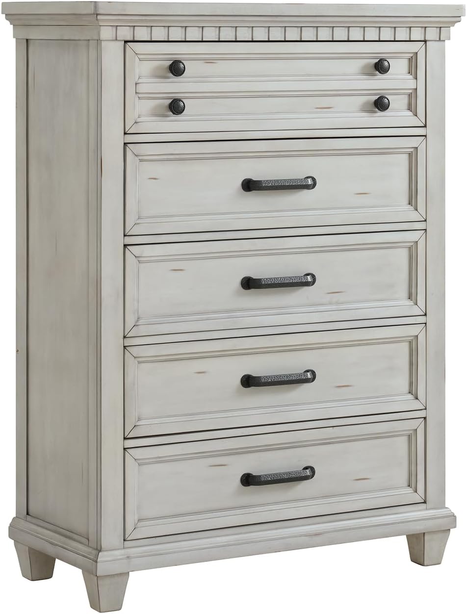 Picket House Furnishings Windom King Storage 5PC Bedroom Set in Antique White