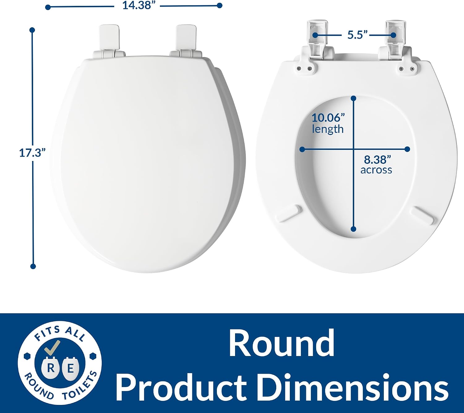Mayfair Cassel Slow Close Toilet Seat, Easy Clean, Non Slip Premium Wood Seat, Easy Install, Made in USA, Round, White, 4-Pack