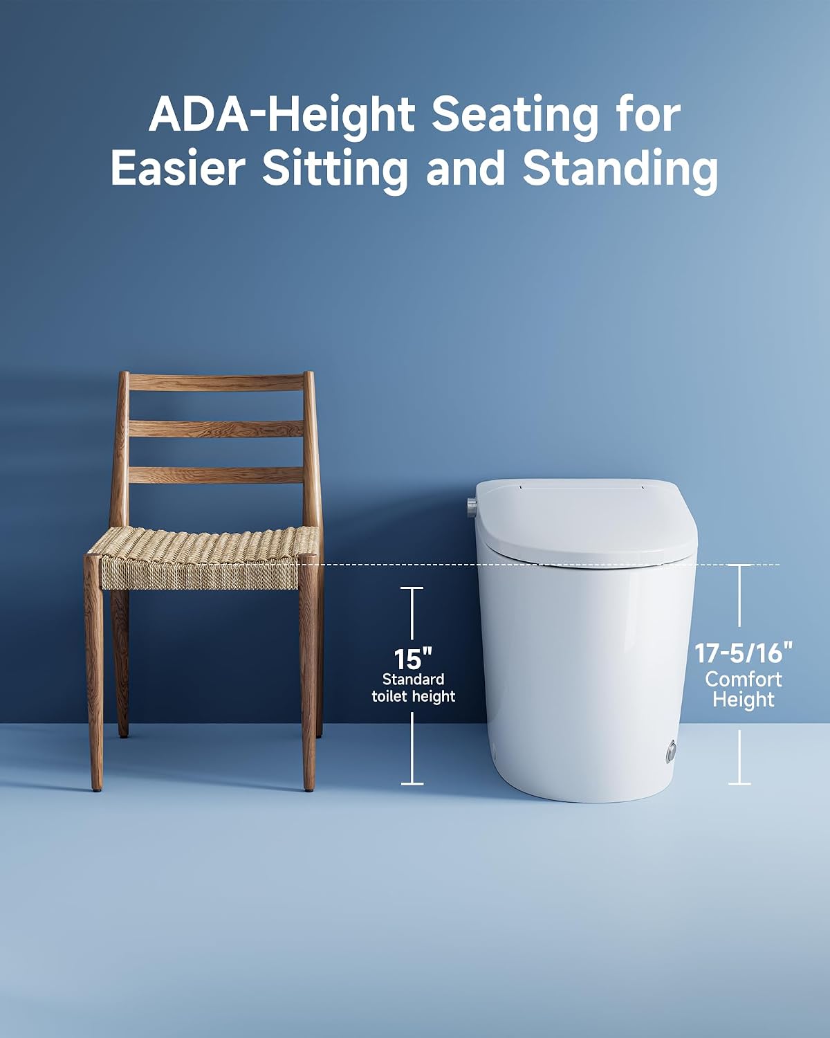 HOROW HR-T30 Non-Electric Bidet Toilet, Tankless Toilet with ADA Chair Height, 1.0GPF and Powerful Flush, Skirted One Piece Toilet for Bathroom, 12' Rough in
