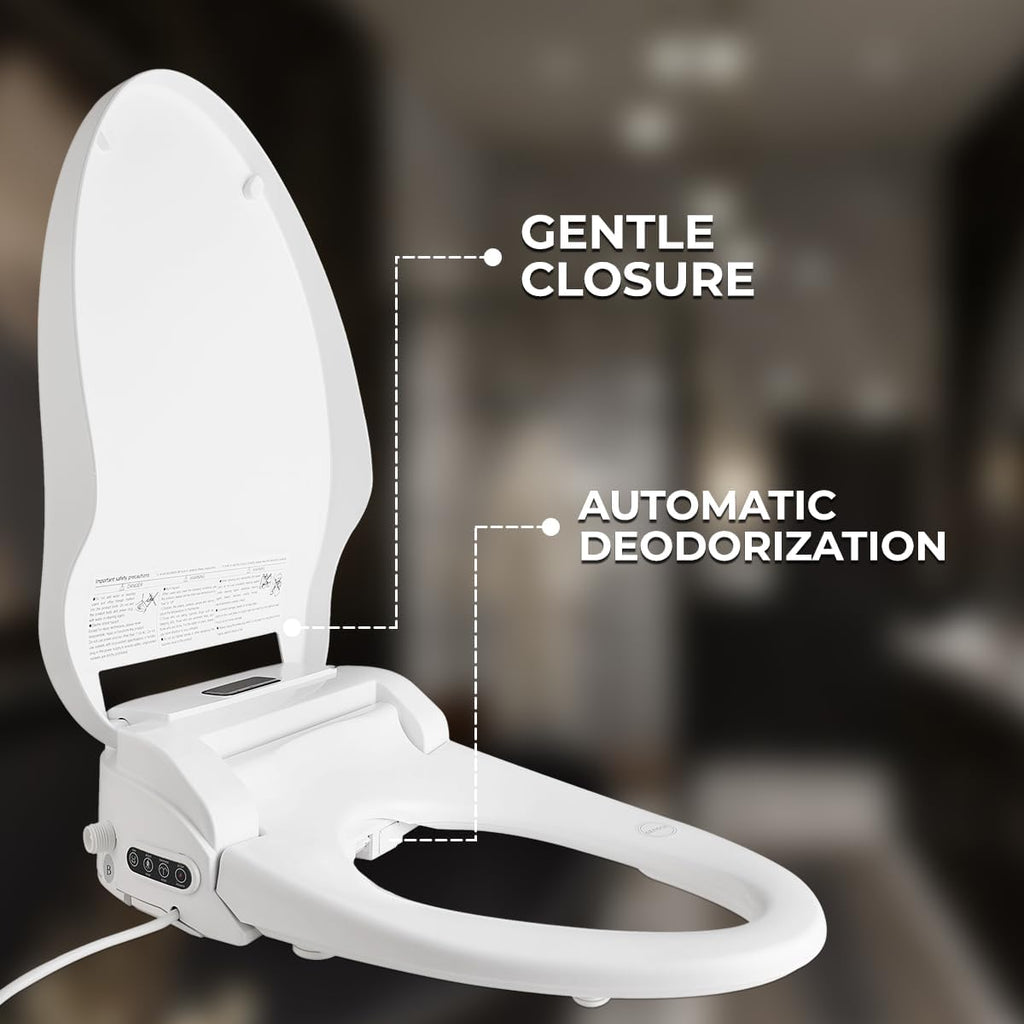 GenieBidet Electric Bidet Toilet Seat - Self Cleaning Heated Elongated Design and Wireless Remote Control - Unlimited Warm Water - Convenient Heated Boilet Seat with Bidet- EB-4000e