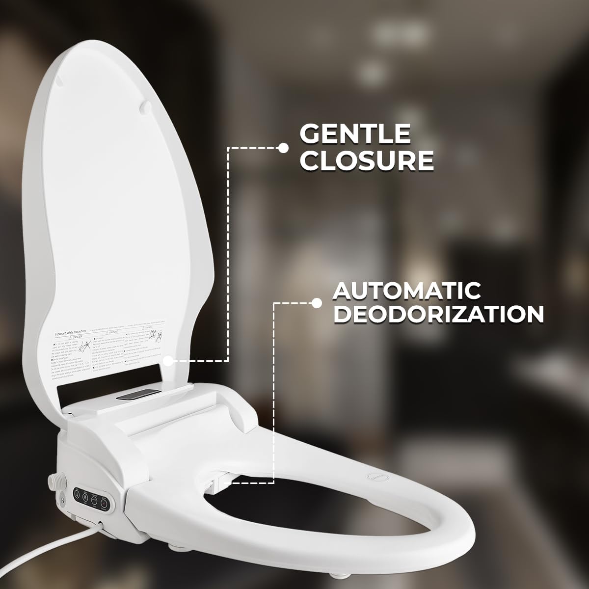 GenieBidet Electric Bidet Toilet Seat - Self Cleaning Heated Elongated Design and Wireless Remote Control - Unlimited Warm Water - Convenient Heated Boilet Seat with Bidet- EB-4000e