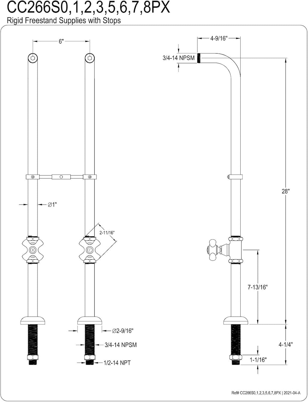 Kingston Brass CC266S8PX Kingston Freestanding Supply Line with Stop Valve, Brushed Nickel