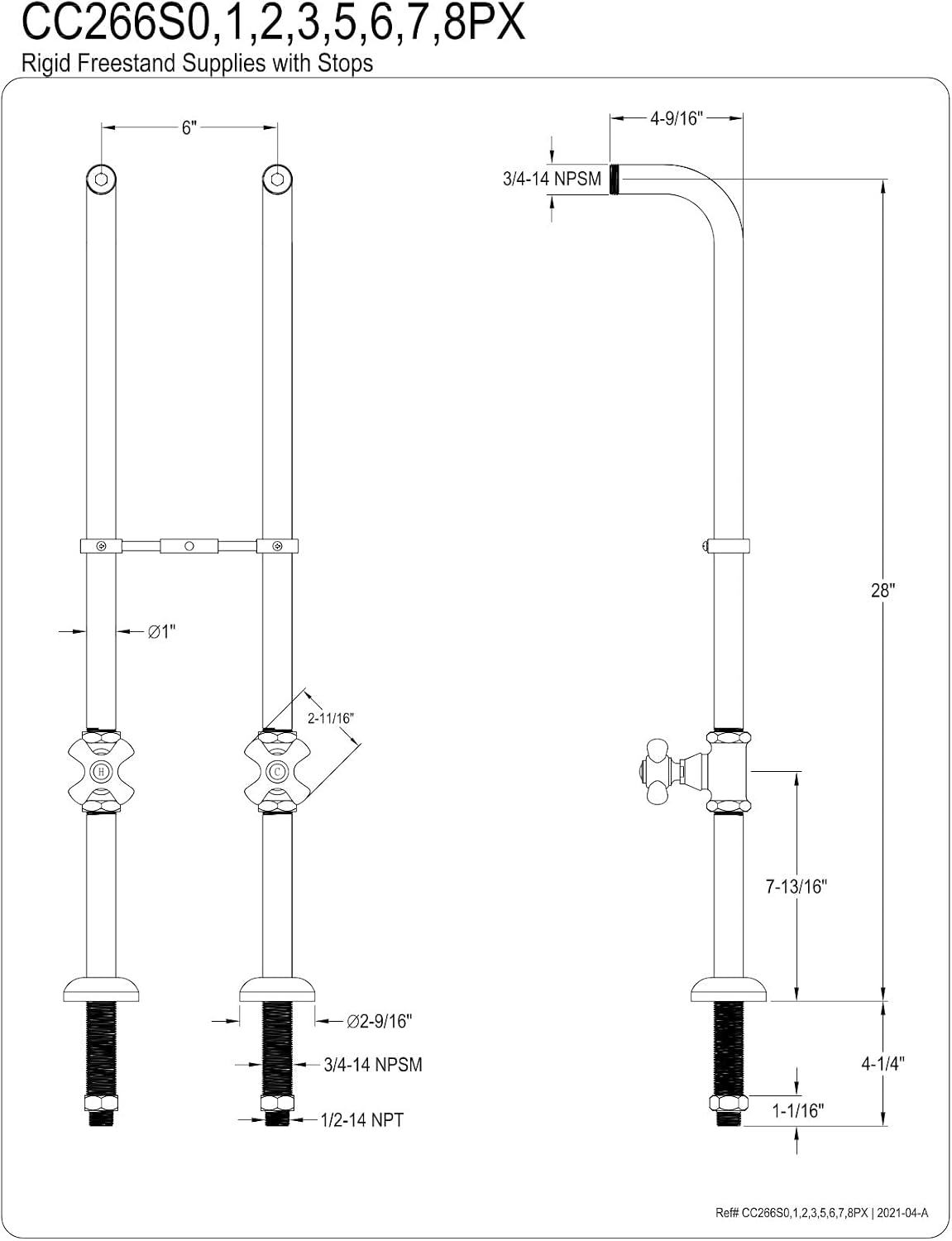 Kingston Brass CC266S8PX Kingston Freestanding Supply Line with Stop Valve, Brushed Nickel