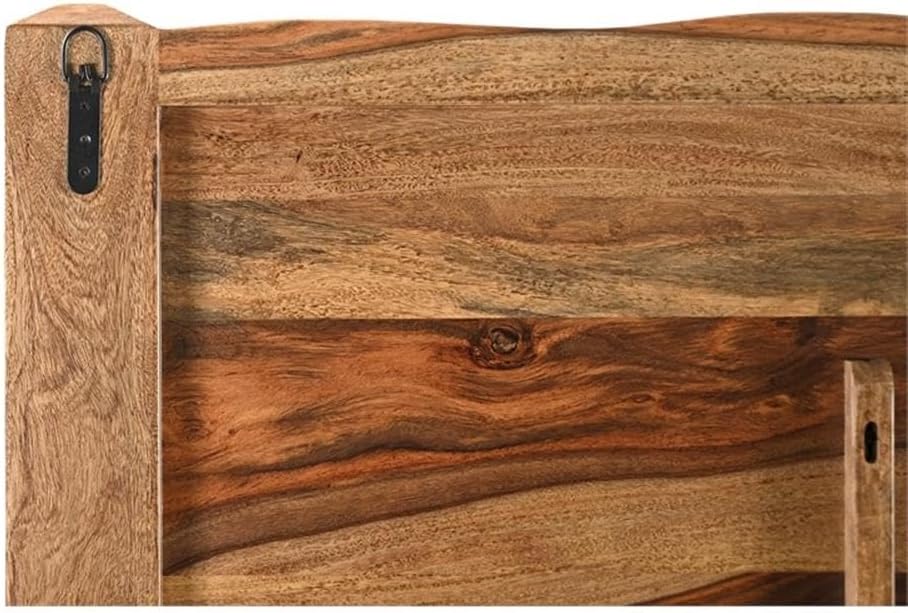 Pemberly Row Modern Live Edge Solid Wood King Panel Bed, Brown Finish, 63' H x 80' W x 86.5' D, Sheesham Wood, Natural Grain, Sturdy Design, Requires Box Spring, Bedroom Furniture