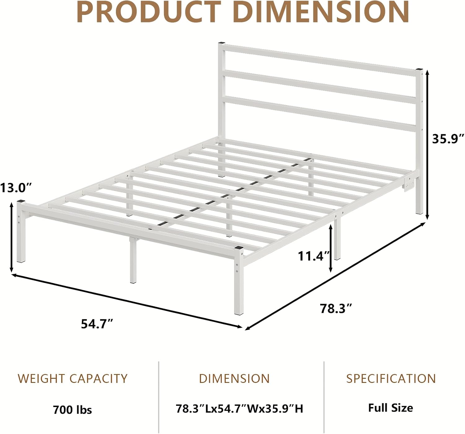 CollaredEagle Full Size Bed Frame with Headboard, Metal Platform Bed Frame with LED, Charging Station, No Box Spring Needed, Easy Assembly, Noise Free, White