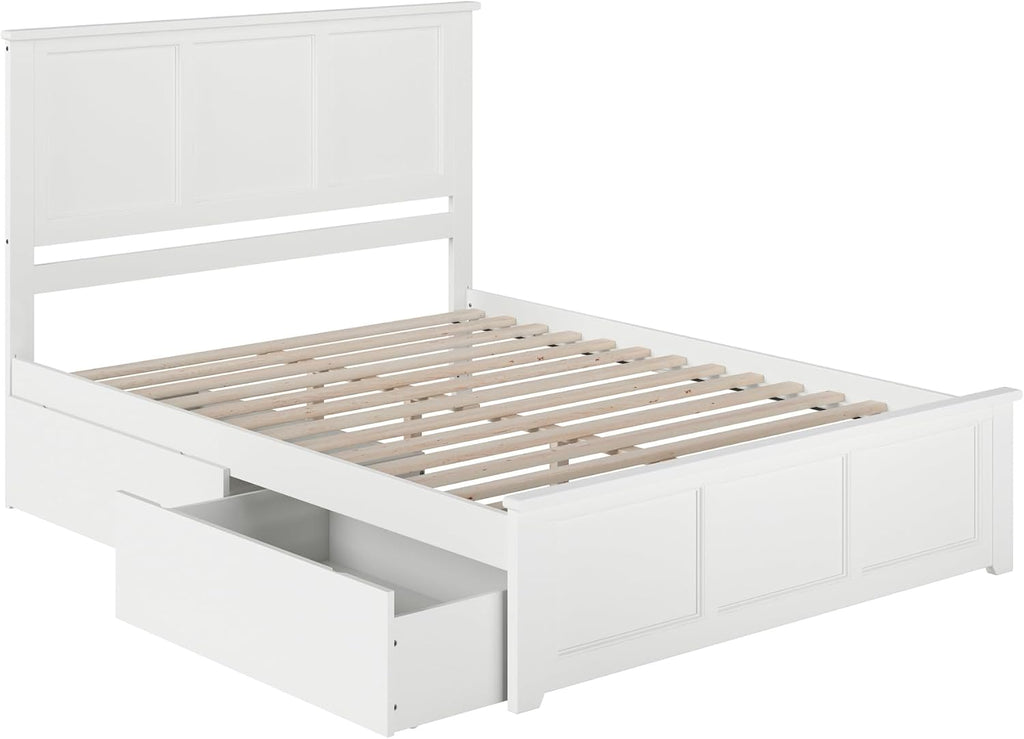 AFI, Madison Queen Platform Bed with Matching Footboard & Storage Drawers, White